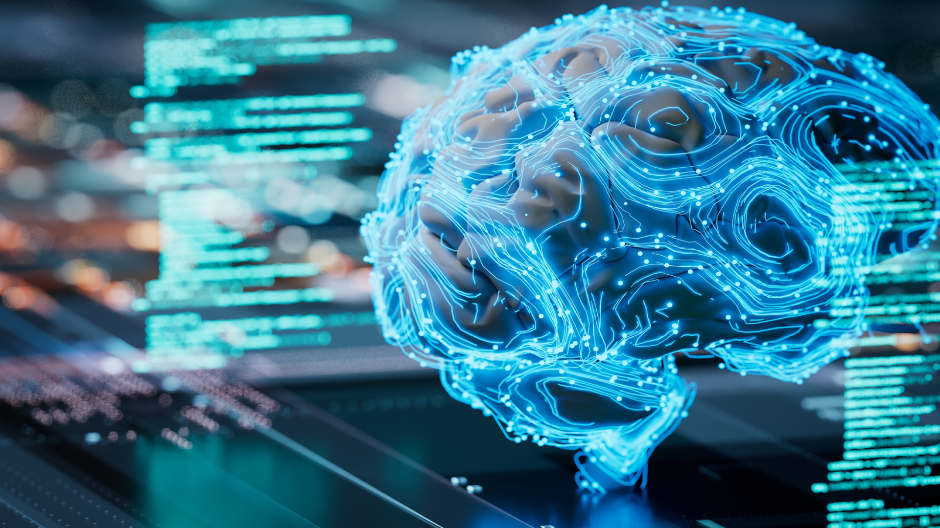 Digital neural network over application code, representing AI agents reasoning with context, memory, and operational awareness