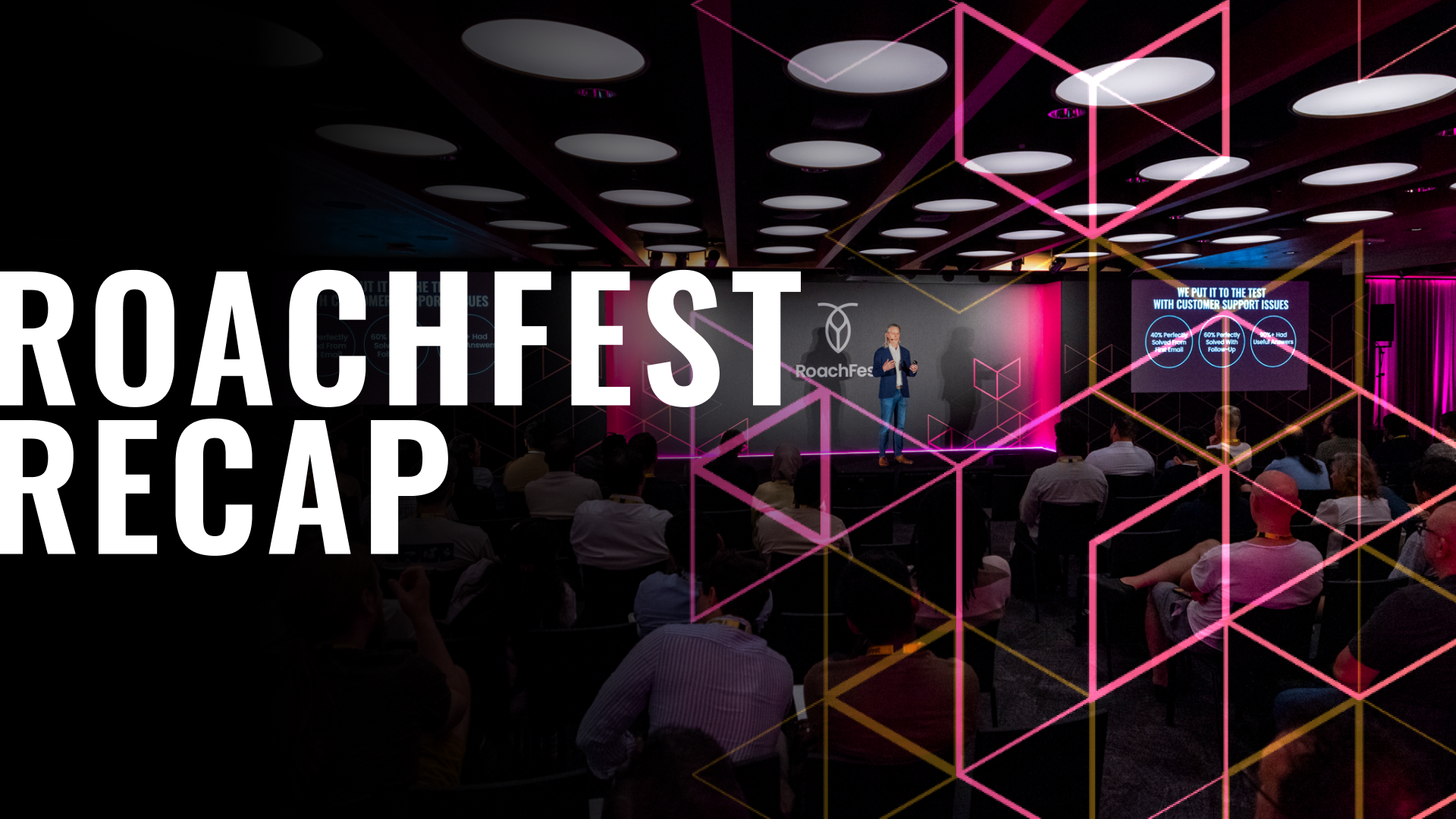 Speaker presenting to a live audience at RoachFest London 2026, representing technical sessions, product announcements, and community discussions on AI and distributed databases.