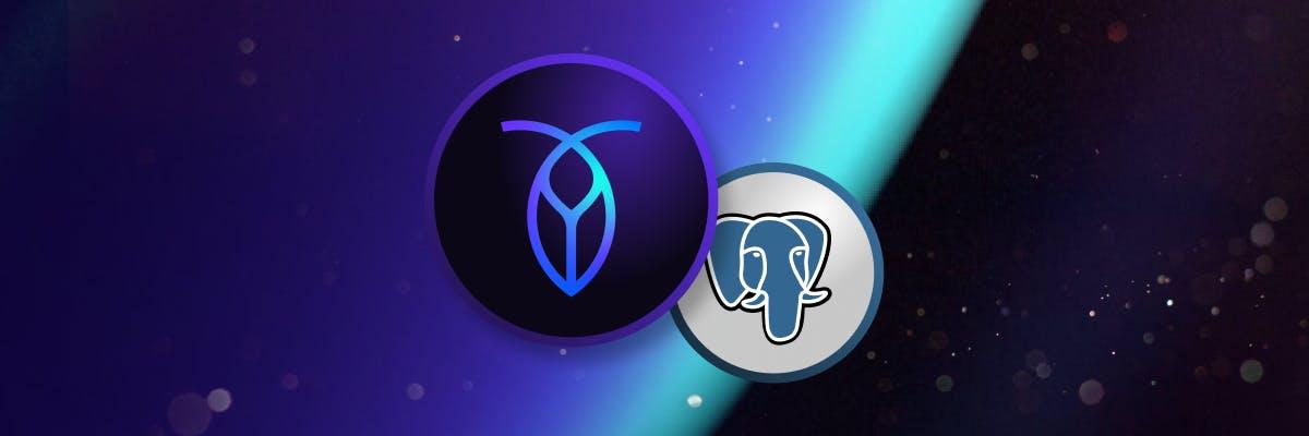 PostgreSQL and CockroachDB logos overlapping on a dark blue and purple background with a diagonal light beam.
