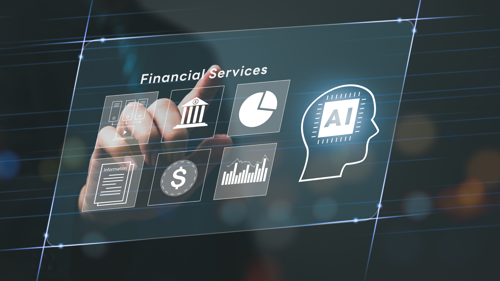 A touch screen with various financial services.