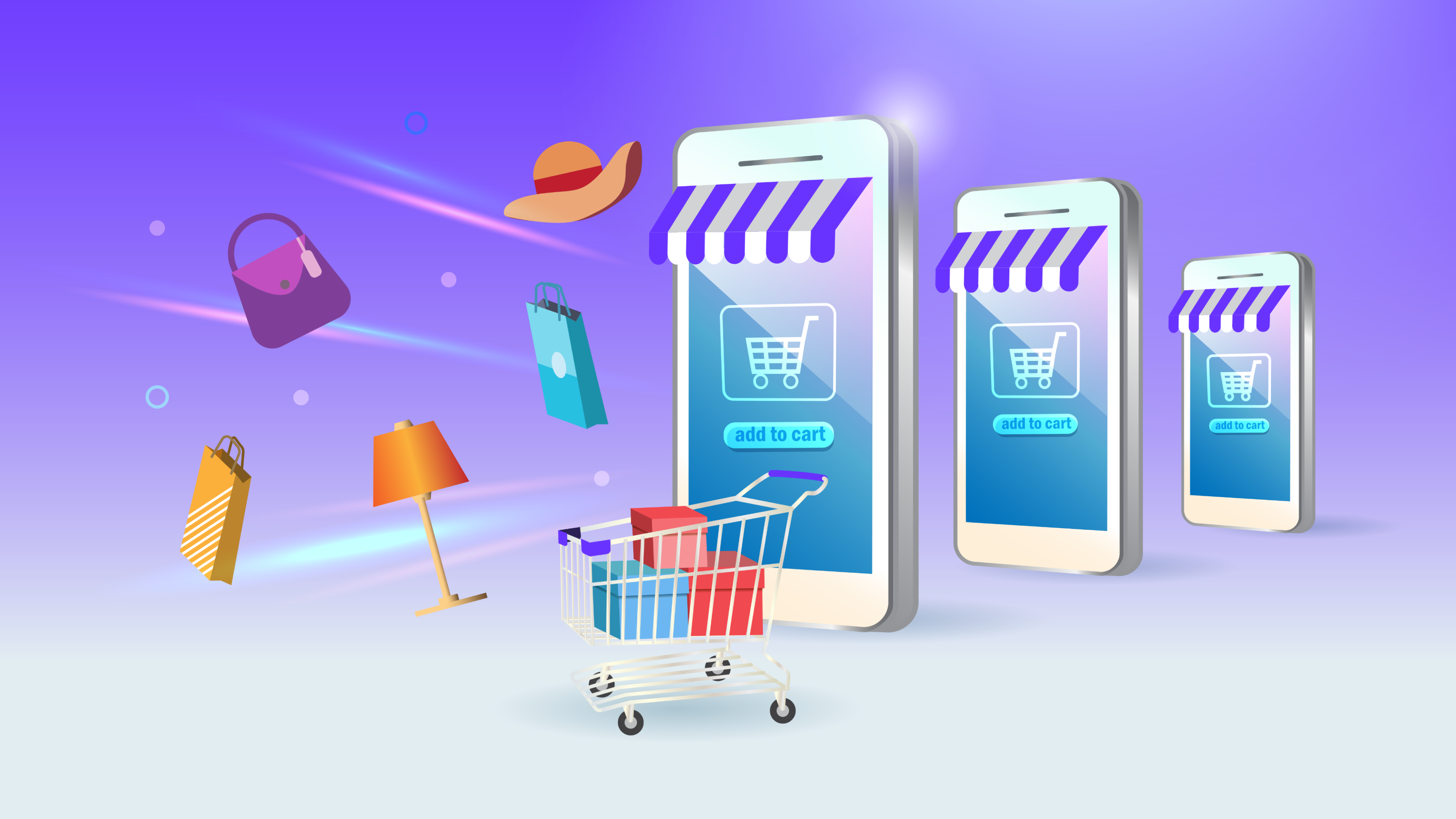 An image of a shopping cart and devices, demonstrating accelerated sales.