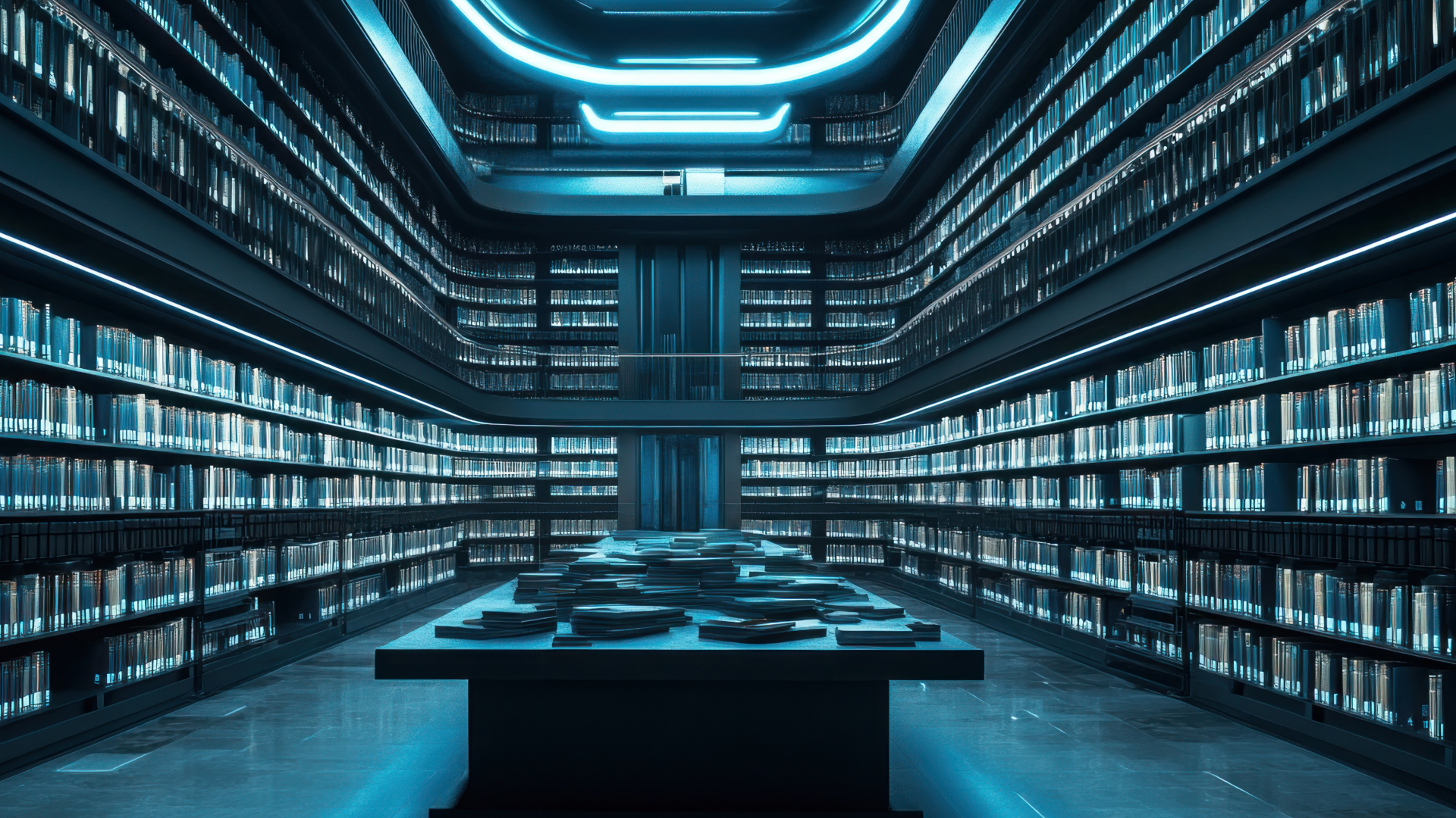 An image showing an expansive room with a high tech feel.