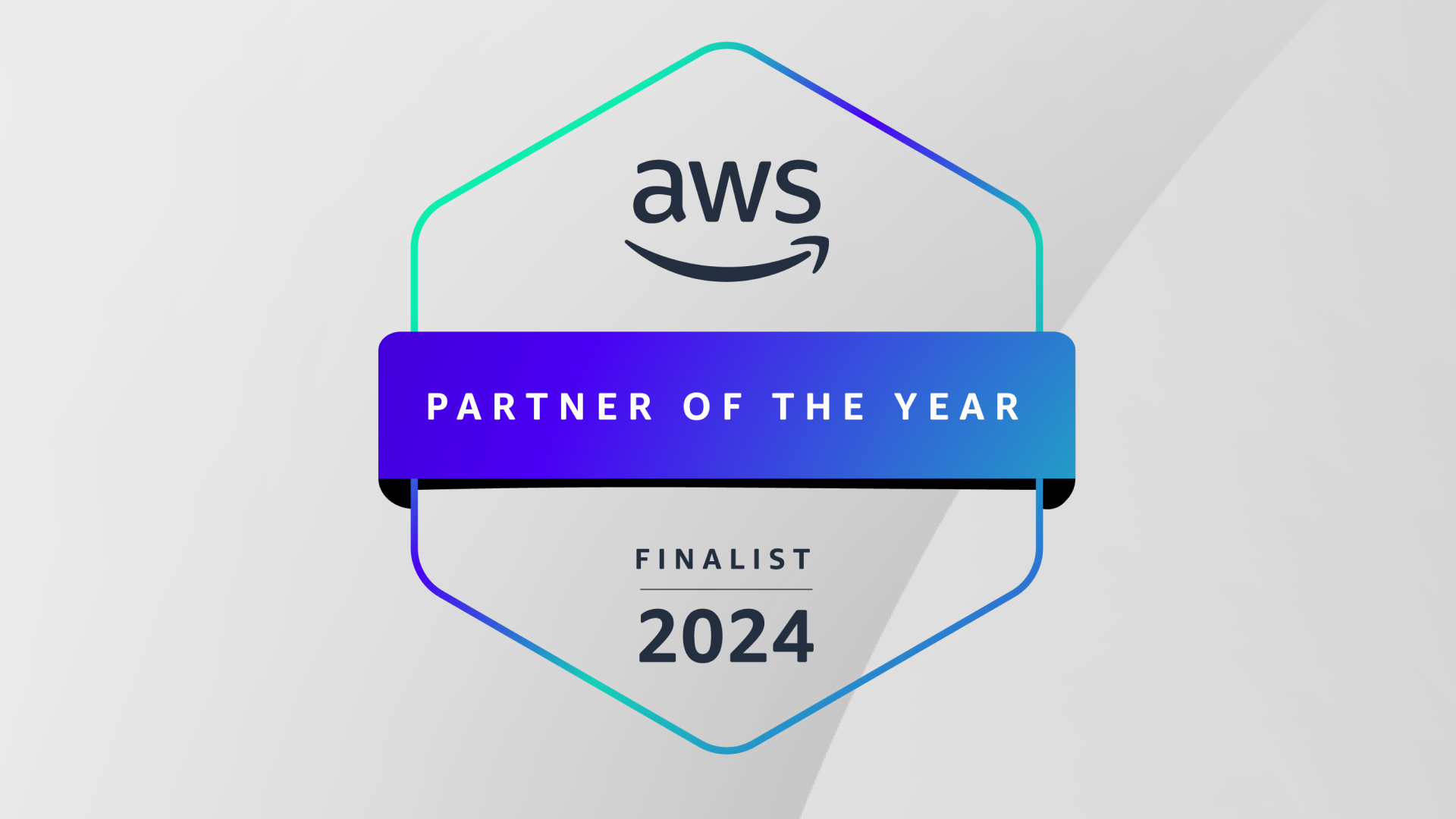 AWS Partner of the Year Finalist 2024 Badge on a gray background.