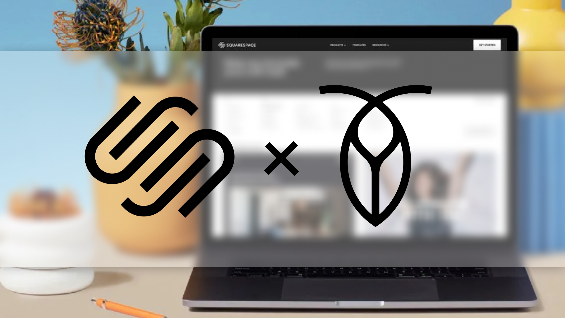 The Squarespace and Cockroach Labs' logos against a background of a laptop on a desk.