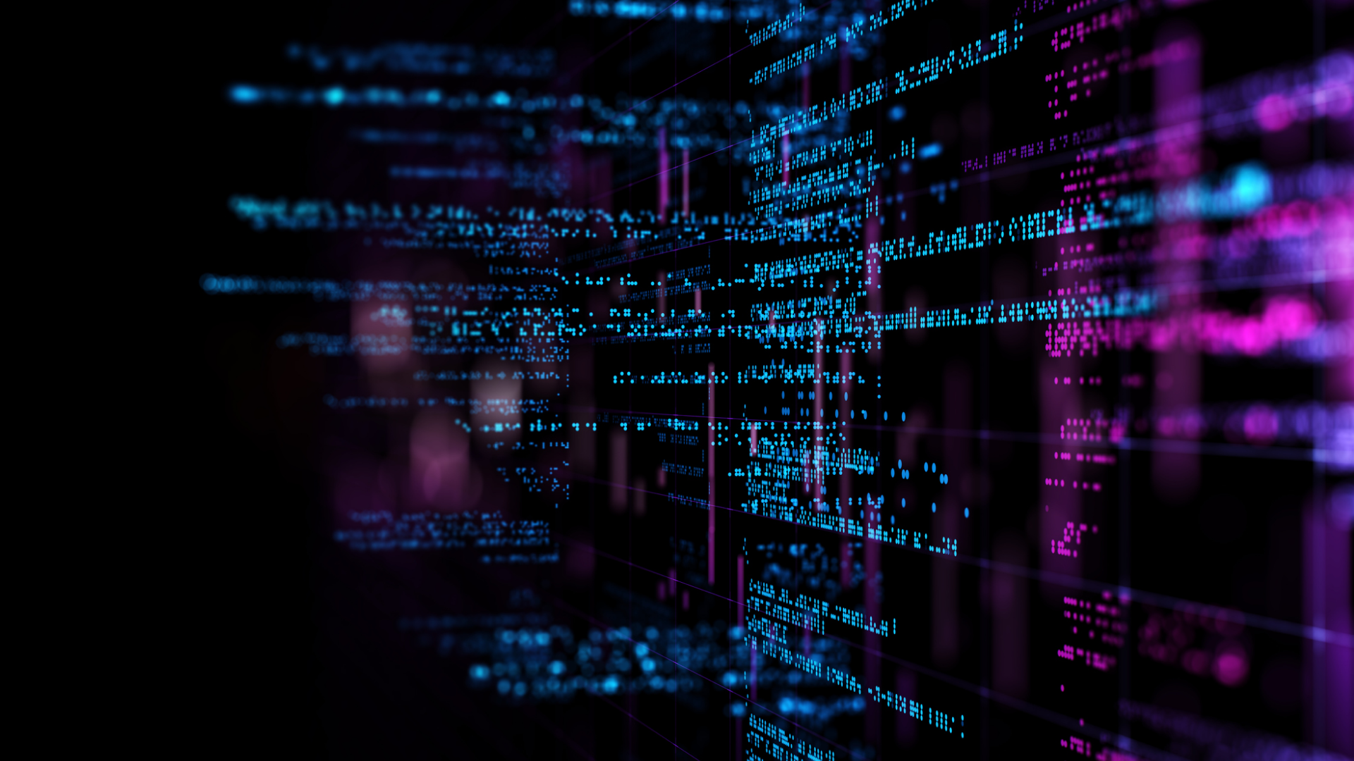 Abstract visualization of streaming code and data across a digital interface, representing automated database operations and AI-driven workflows via a command-line interface.