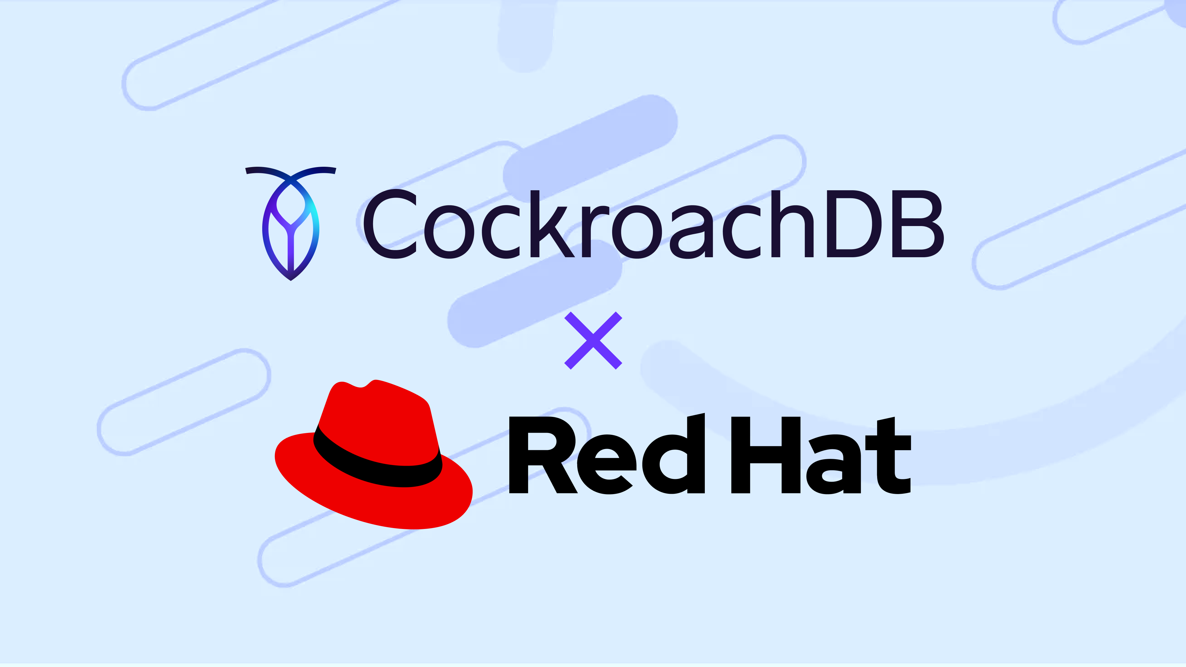CockroachDB x Red Hat logos on an abstract bluish purple background