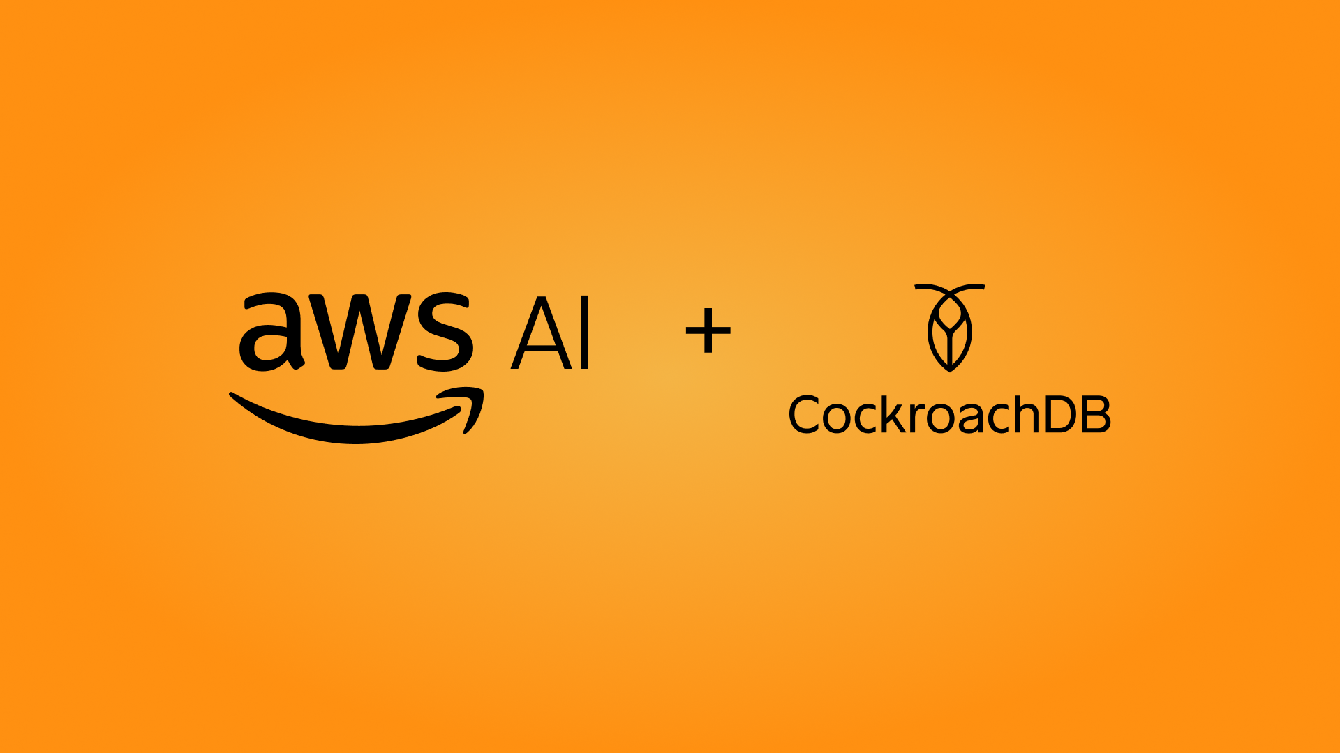 The Cockroach Labs logo and AWS AI logo on an orange background.