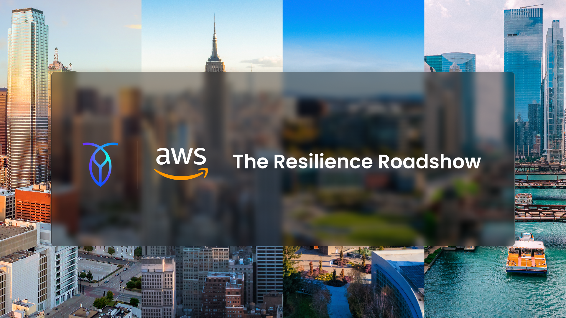 The "Resilience Roadshow" cities with the words "AWS The Resilience Roadshow".