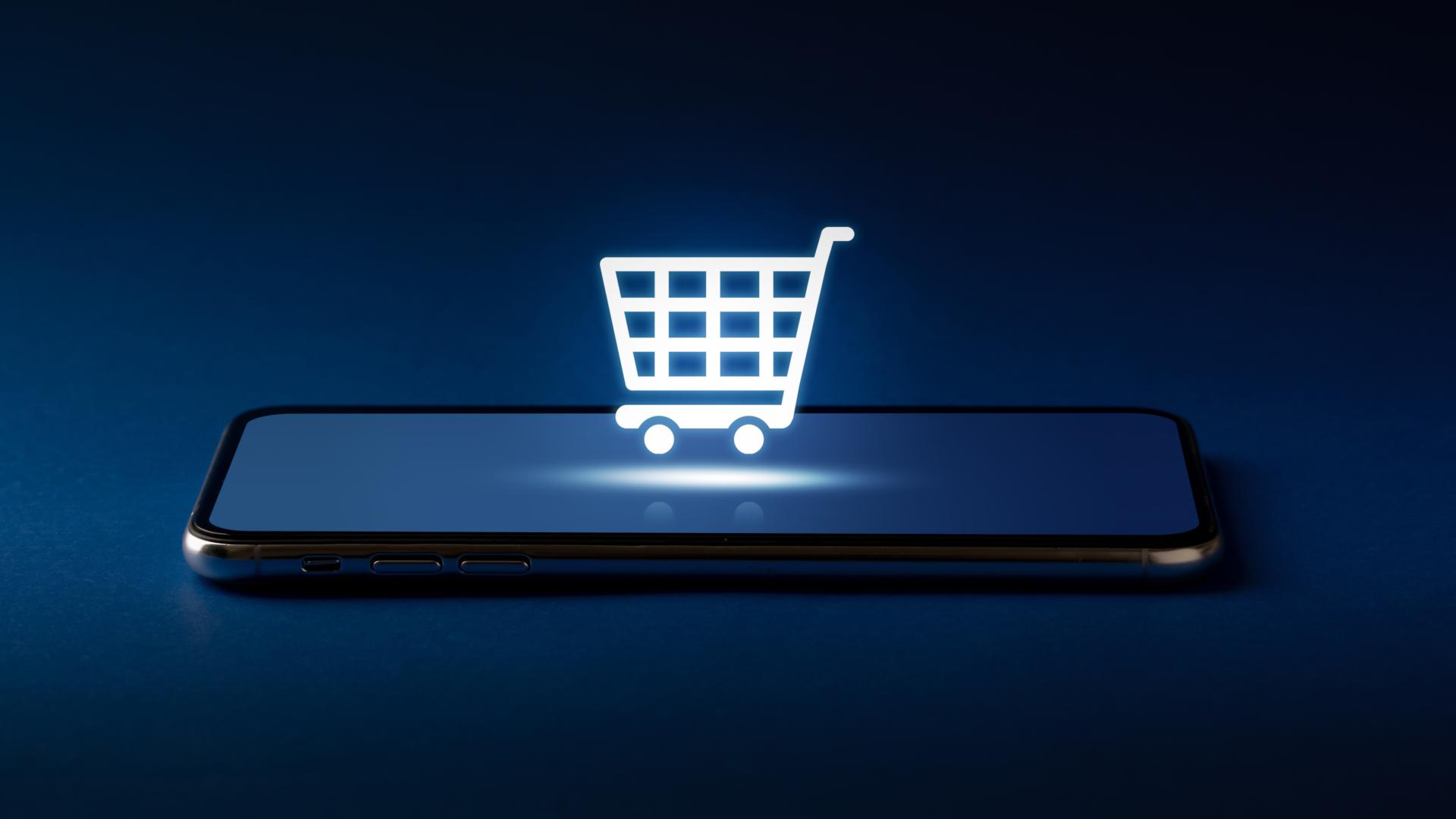 An image showing a digital shopping cart on a mobile device.