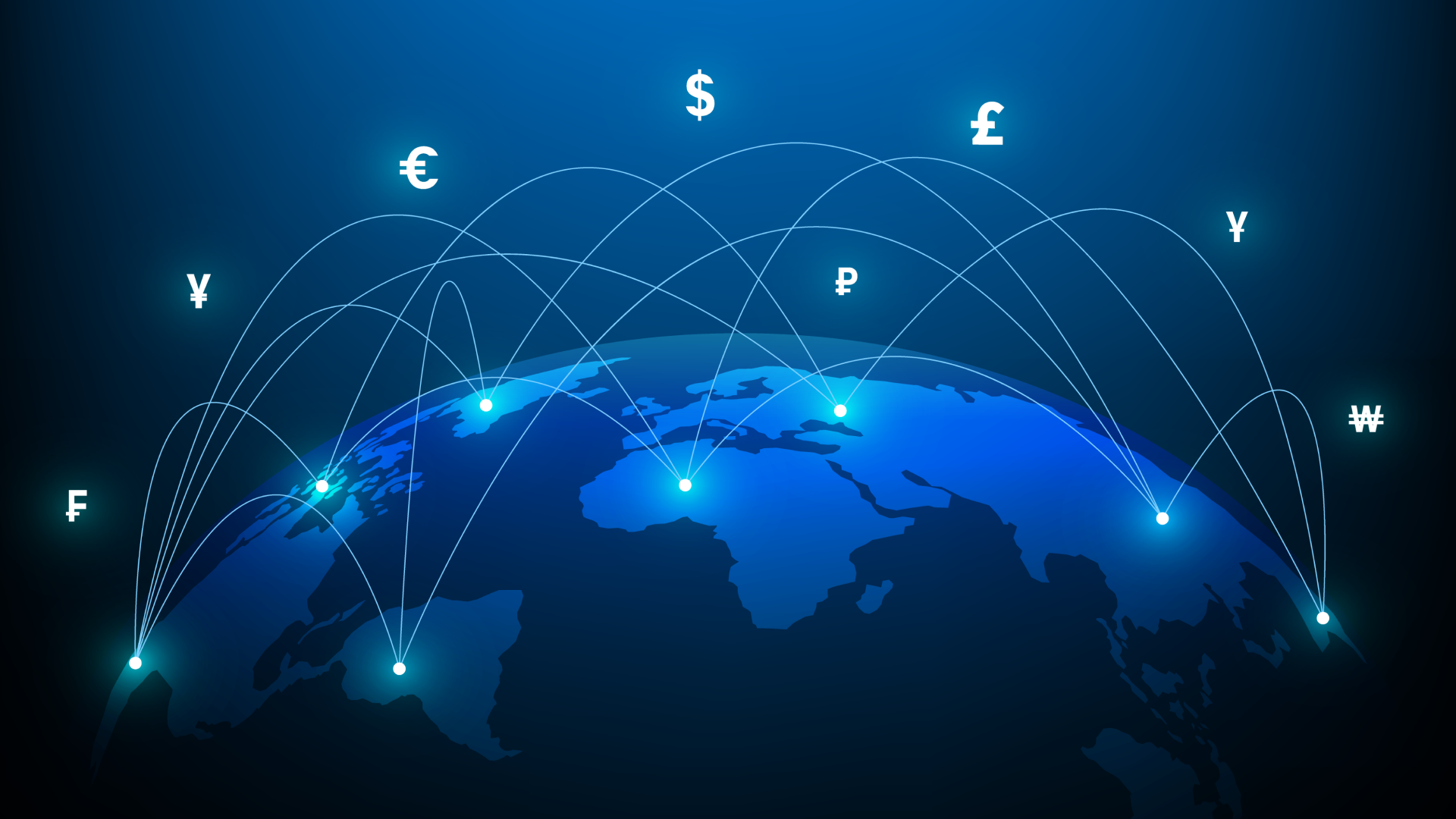 An image of a globe with multiple regions connected.