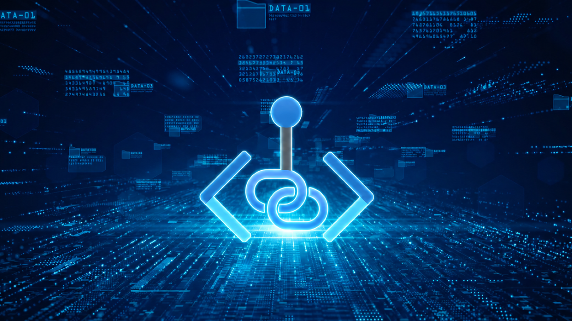 Glowing private link icon within a data network grid, representing secure, isolated database connectivity over Azure Private Link