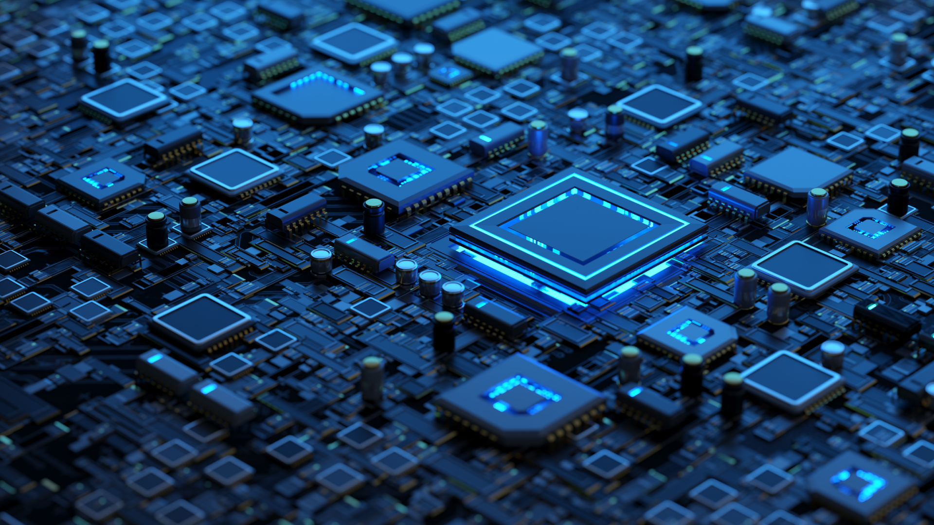 Microprocessors and interconnected circuits on a computing board, representing the infrastructure foundation for agent memory, context management, and AI orchestration.