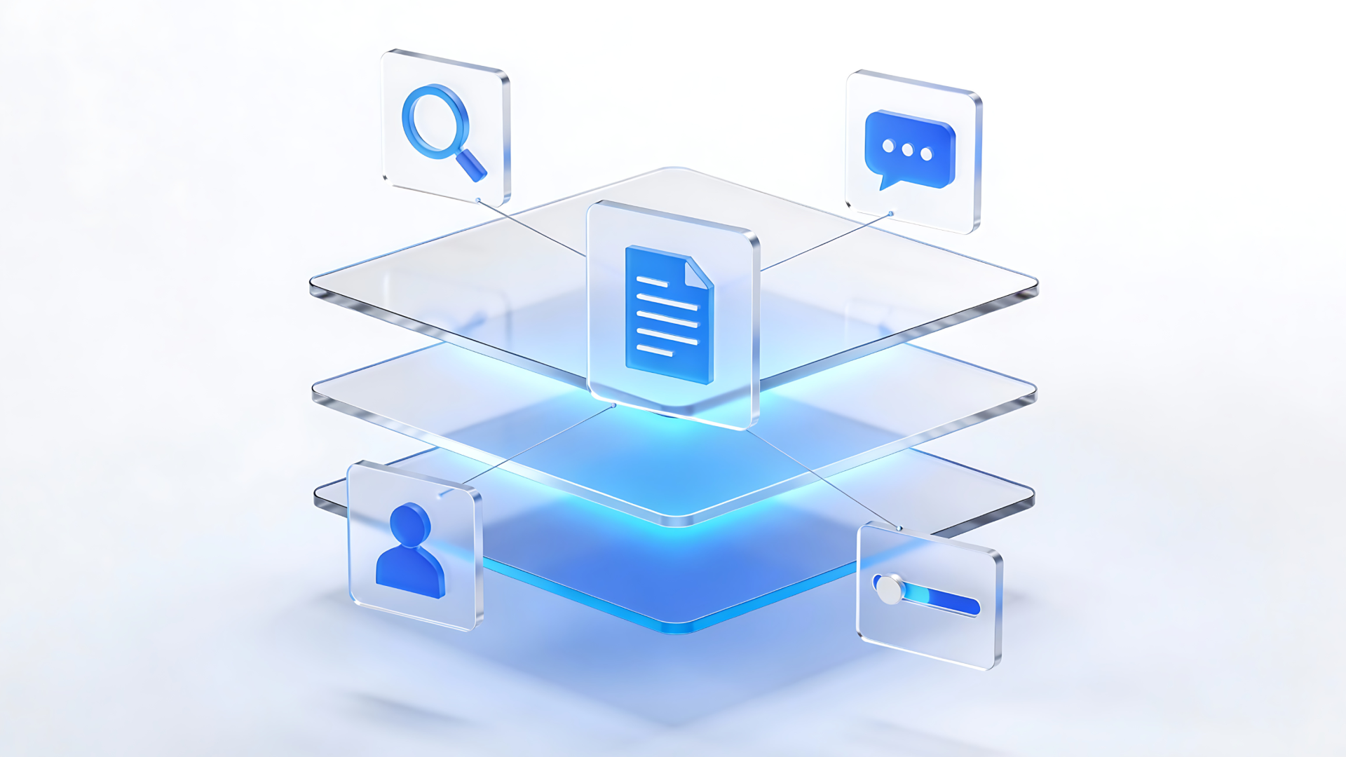Layered data architecture connecting documents, search, user profiles, controls, and AI interactions, representing database consolidation for production AI on a unified operational data platform.