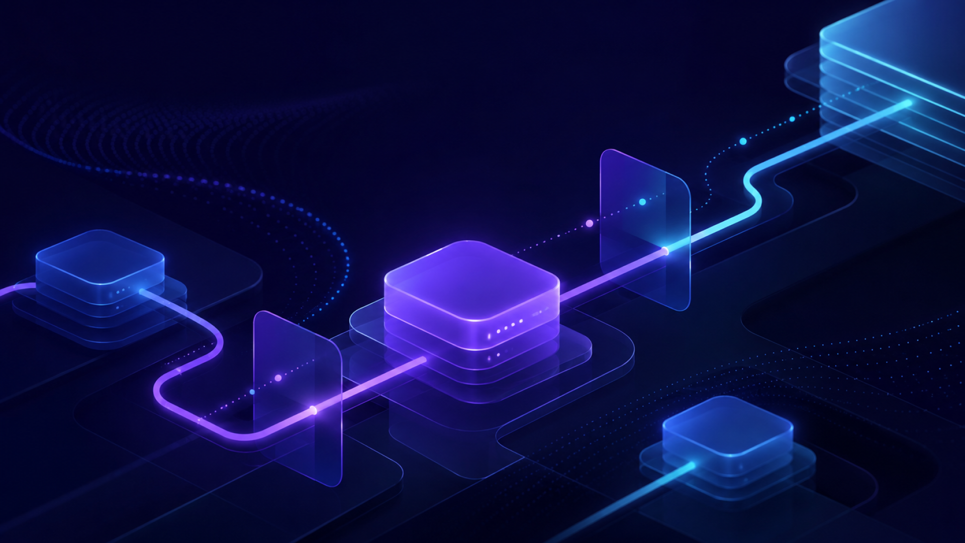 Illustration of distributed application components connected through a central execution layer, representing embedded durable execution and resilient AI workflows powered by CockroachDB.
