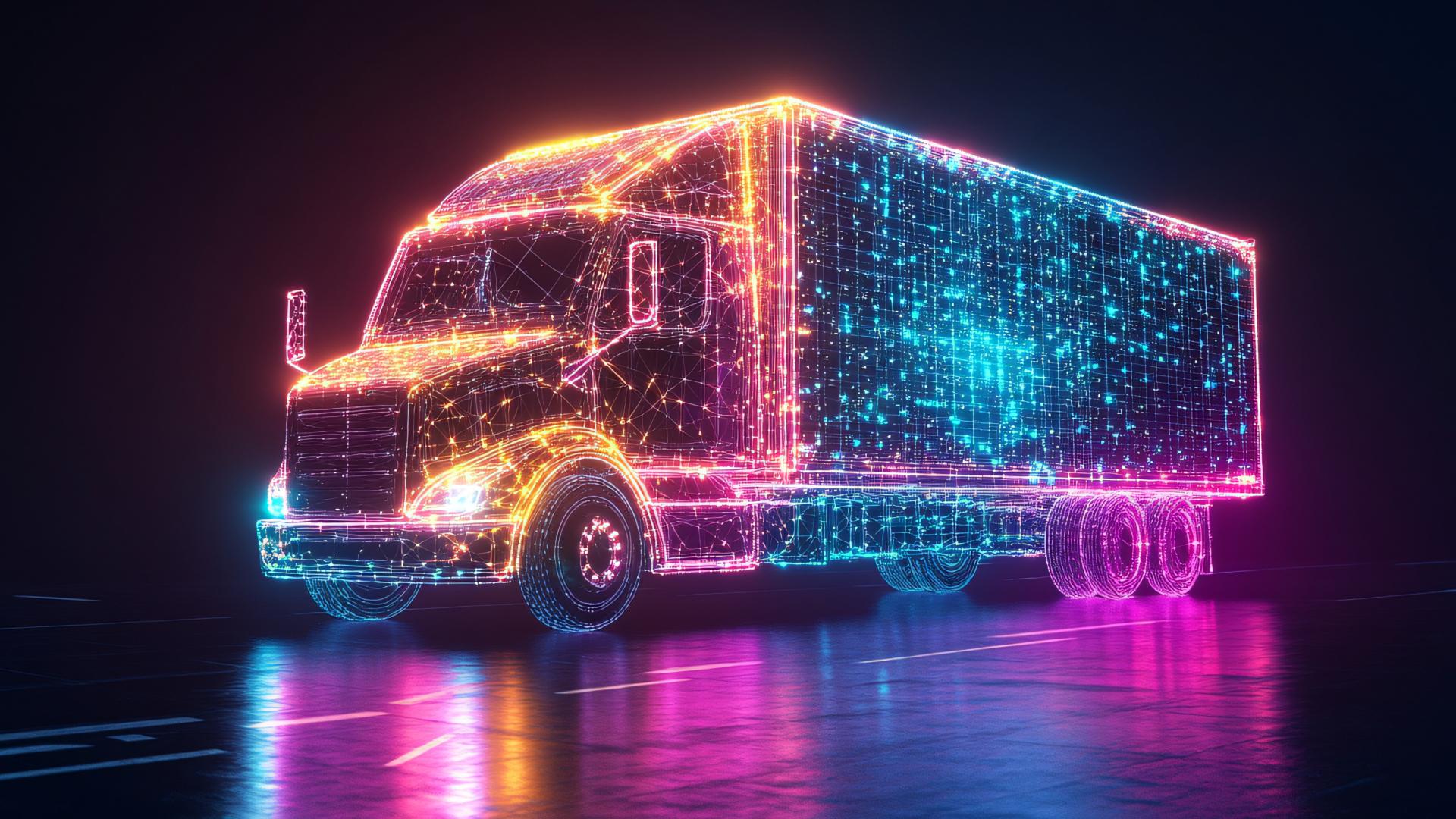 A colorful high tech moving truck.
